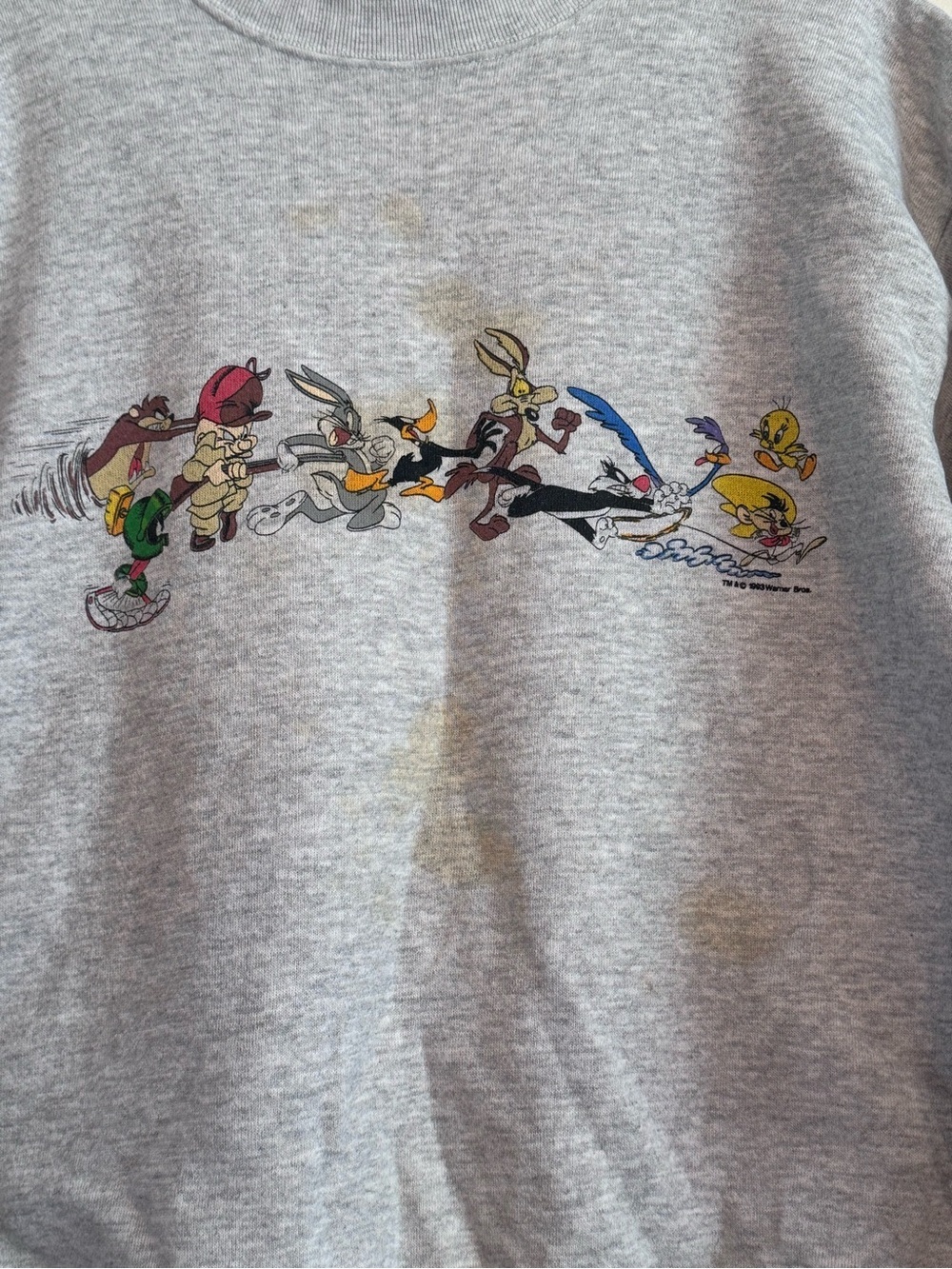 Tultex Vintage 1990s Looney Tunes Crewneck Sweatshirt In Heather Gray - Picture 6 of 7